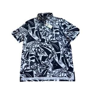 RLX Ralph Lauren Polo Shirt Mens Large White Navy All Over Print Performance
